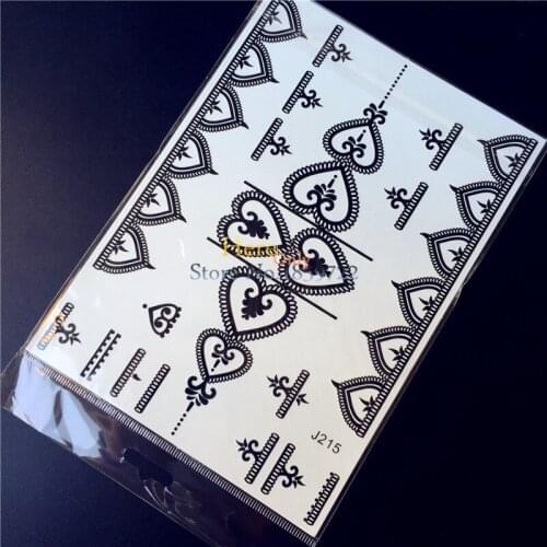 1PC Sexy women Black Ink Henna Tattoo HBJ215 Love Pendants Lace Indian Chain Choker Necklace Sticker Waterproof Temporary Tattoo