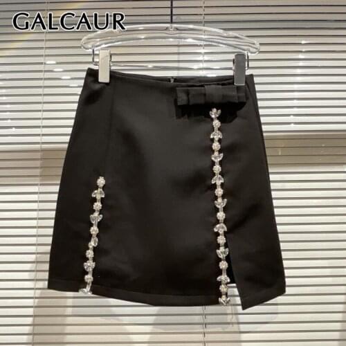GALCAUR Korean Fashion Patchwork Diamond Skirt For Women High Waist A Line Casual Mini Skirts Female New Clothing Summer 2021