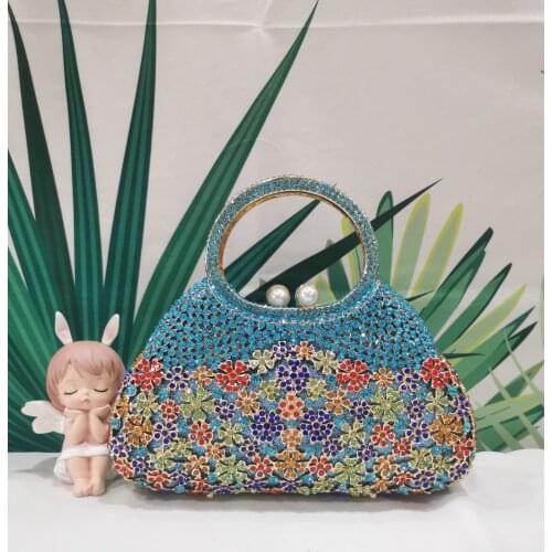 Blue Color Metal Evening Crystal Dinner Woman Purse Prom Diamond Colorful Clutch Bags Bridal Wedding Party Banquet Tote Handbag