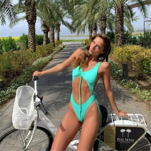 Womens Sexy Sleeveless Swimwear Classic V-neck Bare Midriff Bodysuit, Solid Color Backless Swimsuit 2021 One-Piece Suits