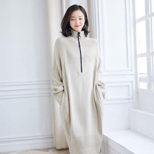 Women Dress Sweater Autumn Winter Fashion Design Dress Sweater Dress Female Knit Wool Dress Long Sweater Elastic Sweater Dress