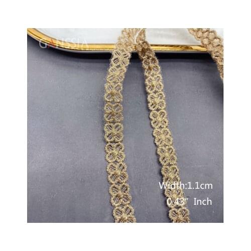 1yard Width:1.1cm Flower Embroidered Lace Trim Rose Gold for Ribbons Garment/Skirt Intimate Accessories/Gift Packing (SS-2309)