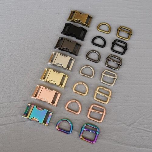 10 Sets 20mm DIY Bag Pet Dog Collar Harness Accessories Metal Belt Straps Adjust Slider Release Buckle D Ring Three-Piece