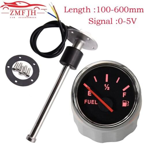 100-600mm Marine Boat RV Fuel Water Tank Level Sensor Sending Unit 0-5V Output Signal with 52mm Fuel level Indicator Red Light