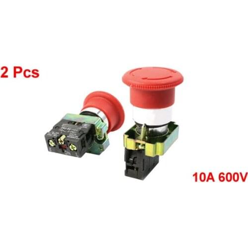 2 Pcs x Red Sign Emergency Stop Push Button Switch Mushroom Pushbutton 1 NC N/C
