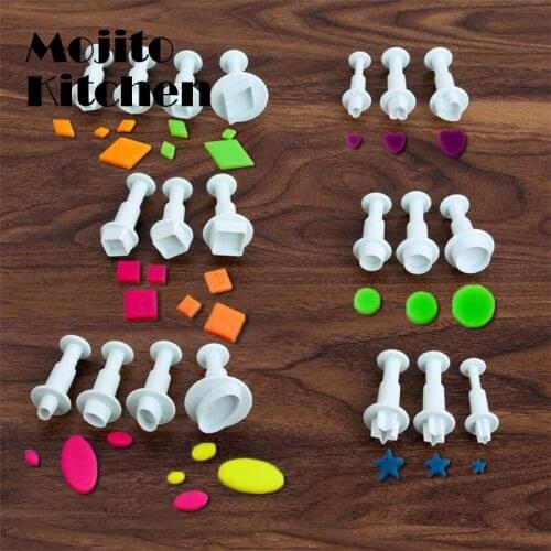 3Pcs/Set Fondant Cake Cookie Cutter Ejector Stamp Plunger Mold Embossed Star DIY Kitchen Baking Decorating Tools Sugarcraft