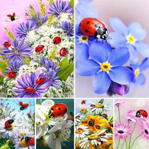 5D DIY Diamond Painting Crystal Flowers Ladybug Set Cross Stitch Kit Full Drill Square Embroidery Mosaic Art Picture Home Decor