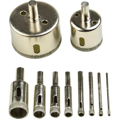 Diamond Hole Saws, 10Pcs Diamond Drill Bits Hollow Core Drill Bits Set for Glass, Ceramics, Porcelain, Ceramic Tile 3-50mm