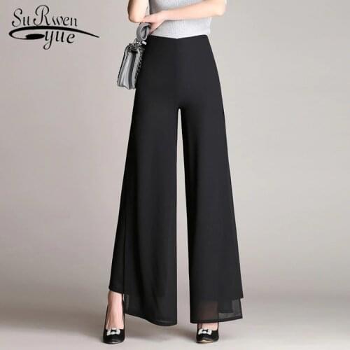 New Chiffon Summer Loose High Waist Pants Women Vintage Trousers Double Layer Side Split Casual Pants Wide Leg Pants 7361 50