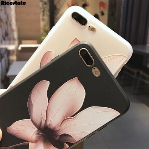 Ricestate Lotus Flower Case For iPhone 6 7 8 Plus X XS XR 11 Pro Max SE 2020 12 mini 12 Pro Max 3D Relief Rose Floral Phone Case
