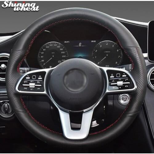 Shining wheat Black Genuine Leather Steering Wheel Cover Braid for Mercedes-Benz A-Class B-Class C-Class E-Class CLS-Class GLE