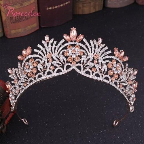 6 colors Baroque Crown Crystal Bridal Tiara Vintage Gold Hair Accessories Wedding Rhinestone Diadem Pageant Crowns RE3547