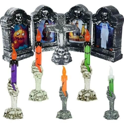 Halloween Tombstone Cross Ghost Hand Candle LED Light For Halloween Party Bar Home Decor Children Glowing Toy Table Decoration