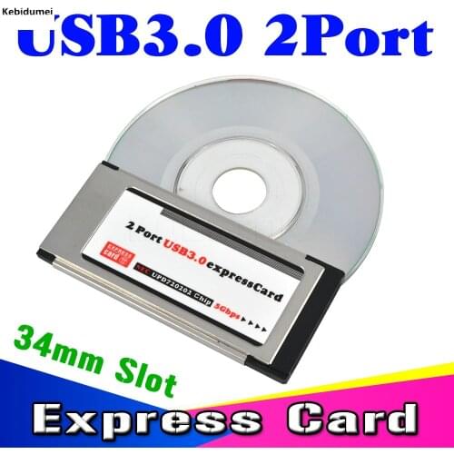 Kebidumei Dual 2 Ports PCI Express to USB 3.0 PCI-E Card Adapter 5 Gbps PCMCIA for NEC Chipset 34 MM Slot ExpressCard Converter