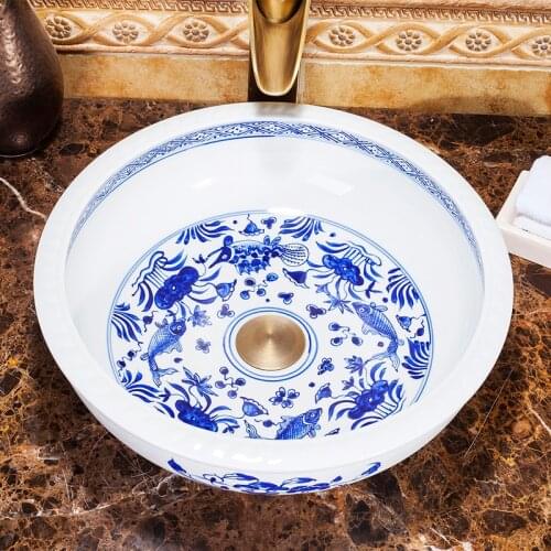 Chinese Hand Painted Blue And White Ceramic Bathroom Basins