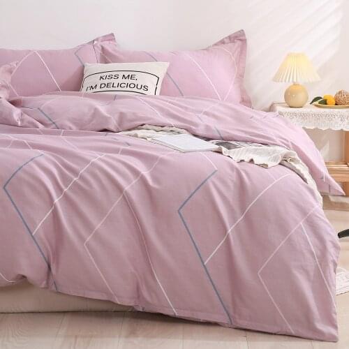 Girls Pink Duvet Cover Set Simple Geometric Figure Soft Single Bed Flat sheet Quilt Cover Pillowcases Double Bedclothes