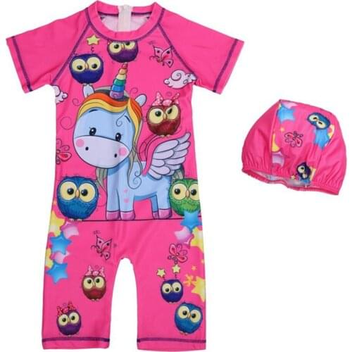 Little Girls O-neck Short Sleeve 3D Digital Print Zipper Closure Rainbow Horse Outdoor Beach Swimming Clothing Sets