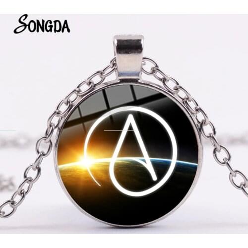 Hot Atheist Atheism Symbol Necklace Silver Plated Glass Cabochon Pendant Gifts Sweater Chain Atheism No Religion Jewelry