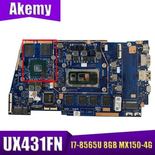 AKEMY UX431FA/FN Motherboard For ASUS ZenBook UX431FAC UX431FN UX431F X431FA Laptop Motherboard I7-8565U 8GB MX150-4G 100% Test