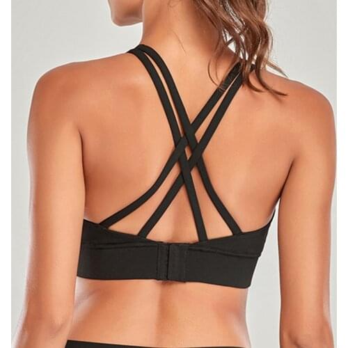 Soft Nude Hasp Sports Bra Back Cross Yoga Bra Push Up Shockproof Fitness Dancing Bras Crop Jogging Tops Women Plain Workout Bra