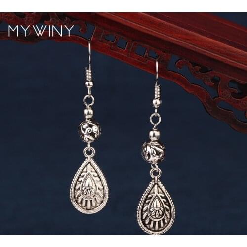 MYWINY Metal dangle ethnic earrings ,vintage fashion Tibetan Silver earrings jewelry