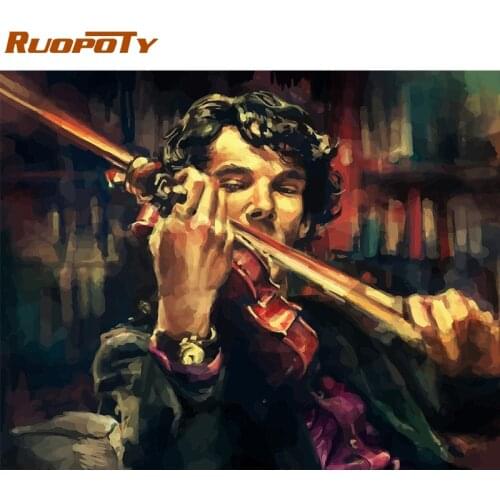 RUOPOTY Frame Picture Diy Painting By Numbers Play Violin Canvas By Numbers Handpainted Oil Painting Home Wall Arts Diy Gift