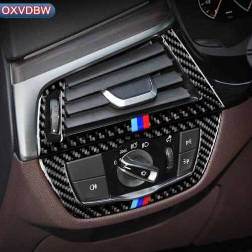 Carbon Fiber Interior Headlight Switch Vent Cover Trim Sticker Car Accessories For BMW 5 Series G30 2018 Car Styling Accessories