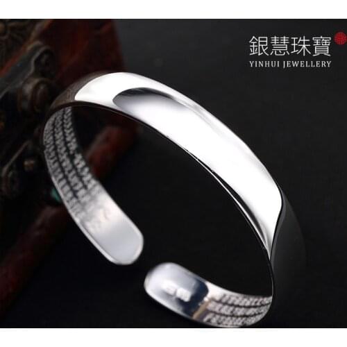Natural 999 sterling silver smooth buddhism heart sutra simple ladies resizable silver bracelet bracelet for women jewelry