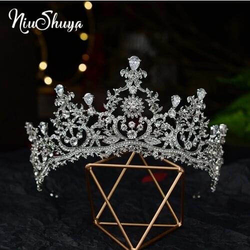NiuShuya Elegance Tiaras Crowns CZ Zirconia Princess Pageant Engagement Headband Wedding Evening Dress Bridal Hair Accessories