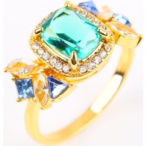 Charming Square Green Stone Rings for Women Party Geometric Crystal Finger Ring Wedding Party Gift Luxury Jewelry Accessories