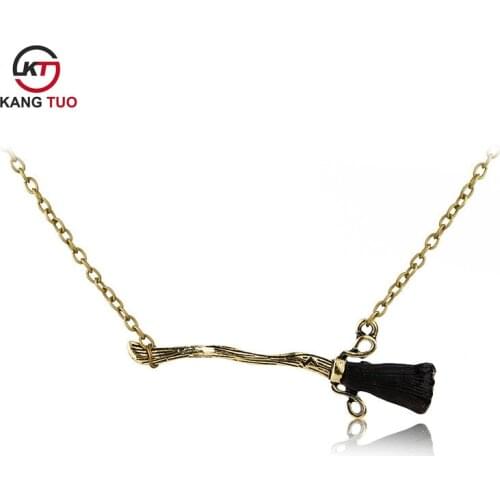 Hot Movie Deathly Hallows Firebolt Broom Necklace Vintage Bronze Magic broom Pendant For Women&Men