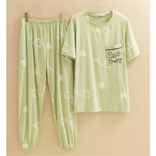 Autumn cotton pajamas ladies short-sleeve loose fat MM plus size home service suit fruit pattern nightgown sexy sleepwear new