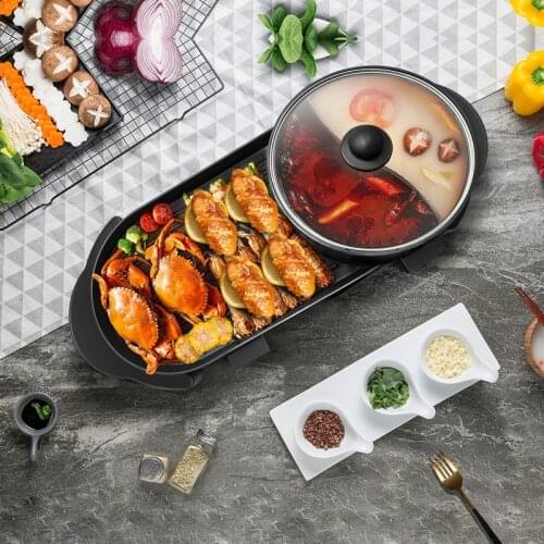 Portable Electric Grill Electric Barbecue Grill Indoor Hot Pot Chafing Dish Non-Stick Pan Cooker With 5 Temperature Adjustments
