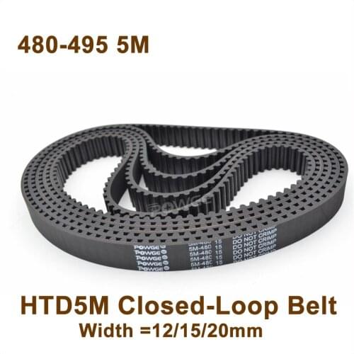 POWGE 480/485/490/495 5M Synchronous Belt Teeth=96/97/98/99 Width=12/15/20 Closed-Loop HTD 5M Timing Belt Pulley 480-5M 490-5M