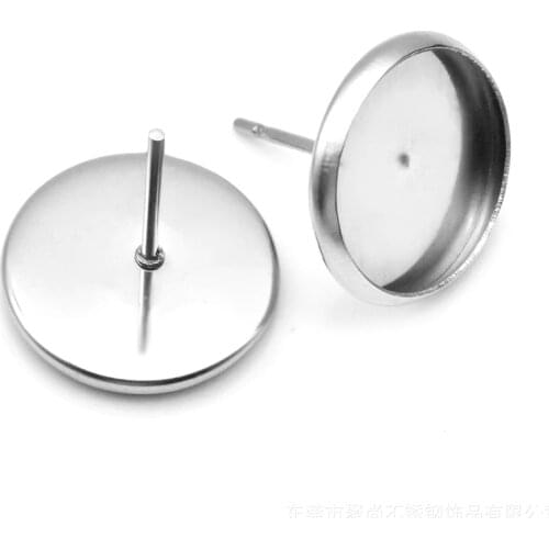 BITWBI 30pcs Stainless Steel Stud Earrings Blank 6mm-20mm Round Tray Base for Earring Fashion Jewelry Findings