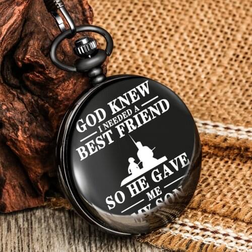 Quartz Small Clock High Quality Pocket Watch Mens Black Necklace Arabic Numerals Dial Portable Thick Chain Pendant Gift For Son