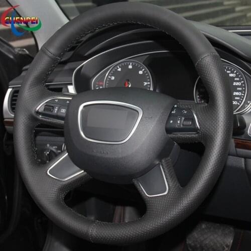 DIY Black Leather Car Steering Wheel Cover For Audi A6 (C7) 2012-2016 Q3 2013-2017 Q5 2013-2017 Q7 2012-2015 Car Accessories