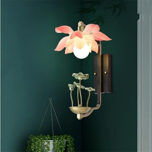 Modern Minimalist New Chinese Wall Lamps Living Room Bedroom Bedside Lamp Aisle Balcony Resin Engraving Lotus Sconce Wall Lights