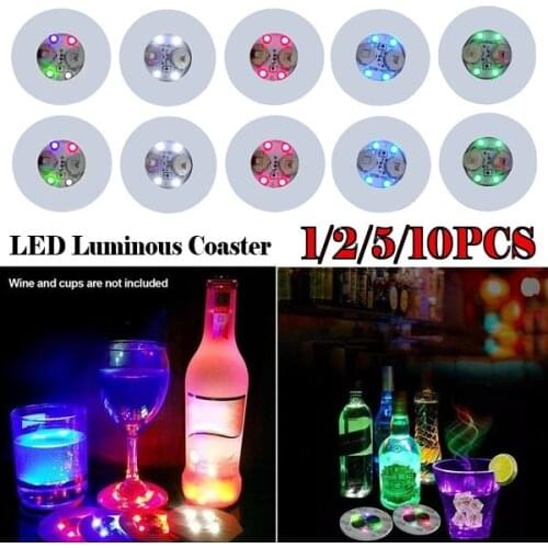 1/2/5pcs LED Bar Coaster LED Stickers Light Up Bar Coasters for Drinks Cup Holder Lights for Wine Liquor Bottle