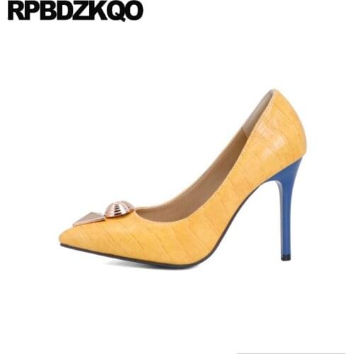 Pumps High Heels Ultra 13 45 Yellow Metal 12 44 Stiletto Big Size Snake Pointed Toe Designer Brand Shoes Women Snakeskin Super