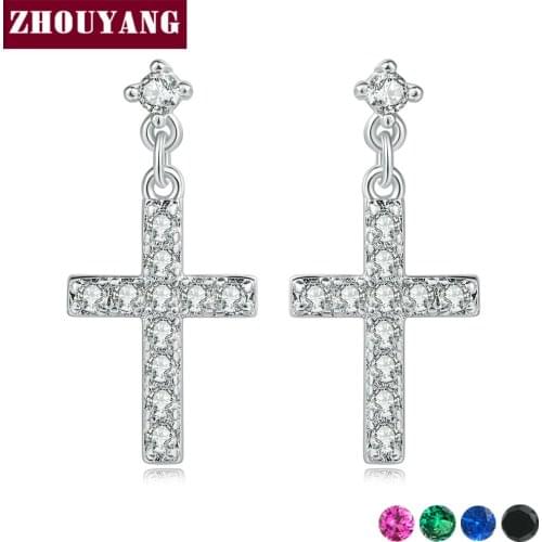 Top Quality ZYE328 Classic Cross Crystal Silver Color Earring Fashion Jewelry Made with Austrian Crystal