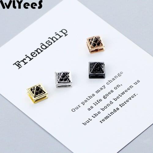 WLYeeS 4pcs Tower shape charm Copper Loose bead Black Rhinestone Metal Spacer Loose Bead For Jewelry bracelet making DIY Finding