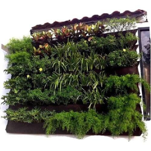 Green Vertical Living Home 16 Pockets Garden Hanging Wall Planter Green Field Pots Grow Container Bags
