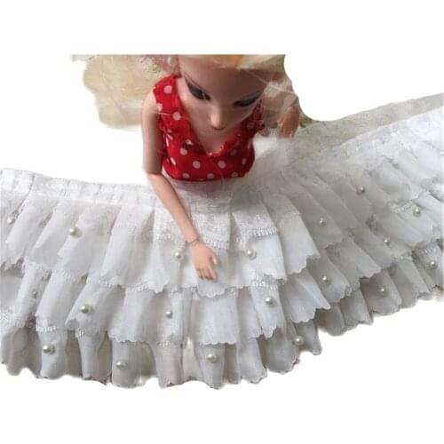 1M Pleated Tulle Beaded Lace Fabric Guipure Crafts Supplies 11cm White Lace Trim Ribbon Sewing Dress Accessories dentelle K15