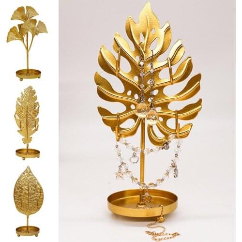 1PC Leaf Shape Iron Earrings Necklace Bracelet Ring Holder Stand Table Ornament Display Racks Jewelry Stand Bedroom Storage