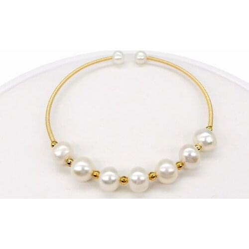 24K Gold Filled Freshwater Cultured Pearl Twisted Cable Bangle Handmade Bracelet Jewelry for Women Popular Mature Decorate Girl