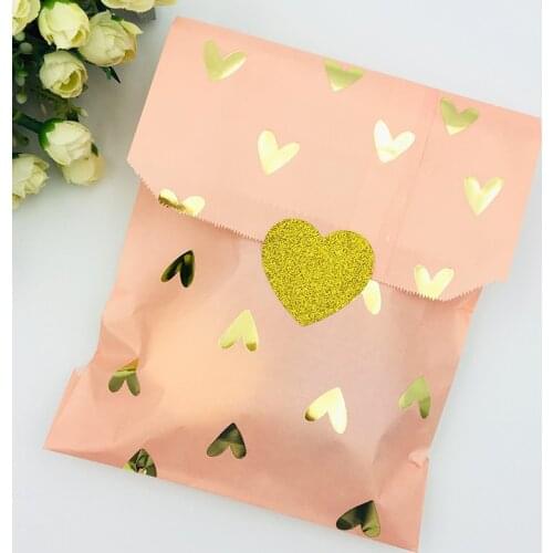 25pcs Wedding Favor Bag Bridal Shower Wedding Birthday Anniversary Favor Candy Gift Paper Bag Pink and Gold Foil Heart