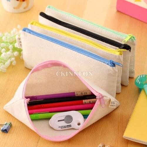 200Pcs/Lot Blank Canvas Zipper Pencil Cases Pen Pouches Cotton Cosmetic Bags Makeup Bags Mobile Phone Clutch Bag Organizer