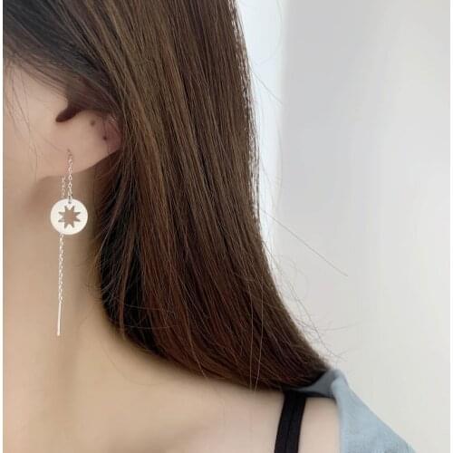 925 Silver Earring Fashion Simple Ball Round Butterfly Ear Line Tassel Long Earring Temperament Cute Girl Women Ear Jewelry