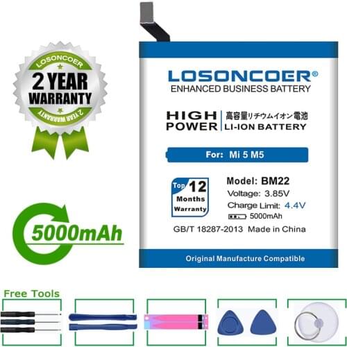 LOSONCOER Battery 5000mAh BM22 Battery For Xiaomi 5 M5 MI 5 Mi5 Free Tools